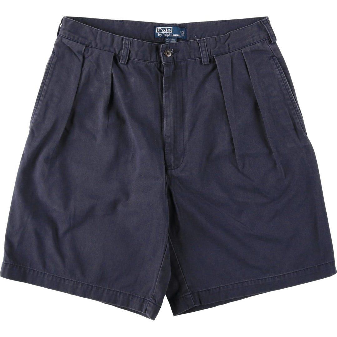 Ralph Lauren POLO by Ralph Lauren TYLER SHORT Two-pleat chino shorts, short pants, men's size W34 cotton navy blue type Vintage Second Hand