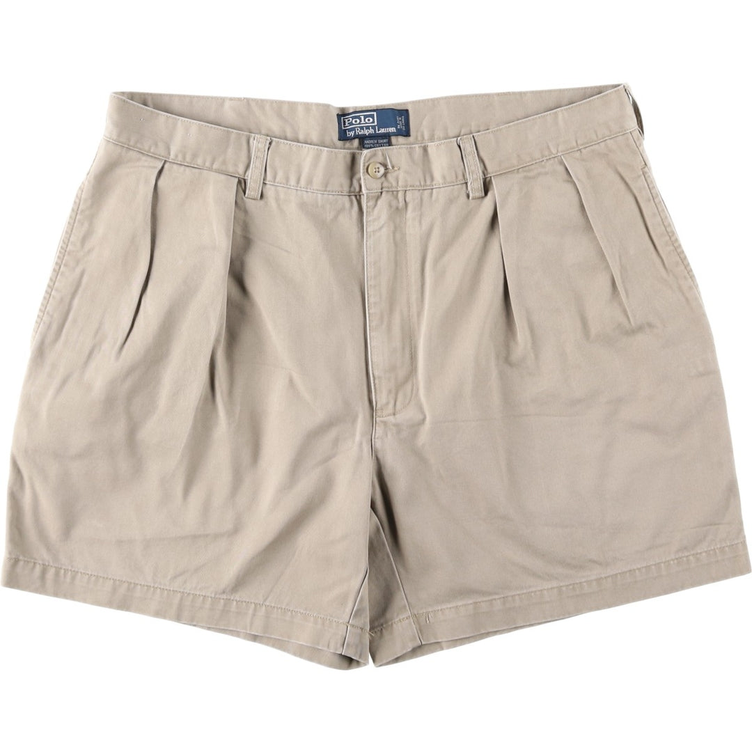 Ralph Lauren POLO by Ralph Lauren ANDREW SHORT Two-pleat chino shorts, short pants, men's size W37 cotton Beige type Vintage Second Hand
