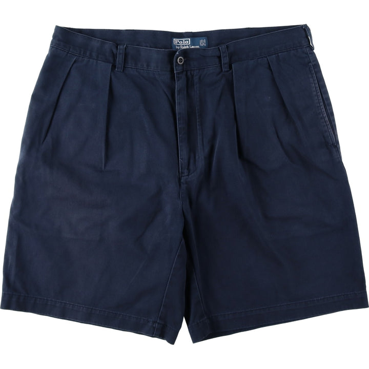 Ralph Lauren POLO by Ralph Lauren TYLER SHORT Two-Pleat Chino Shorts, Men's Size W39 (approx.) cotton navy blue type Vintage Second Hand