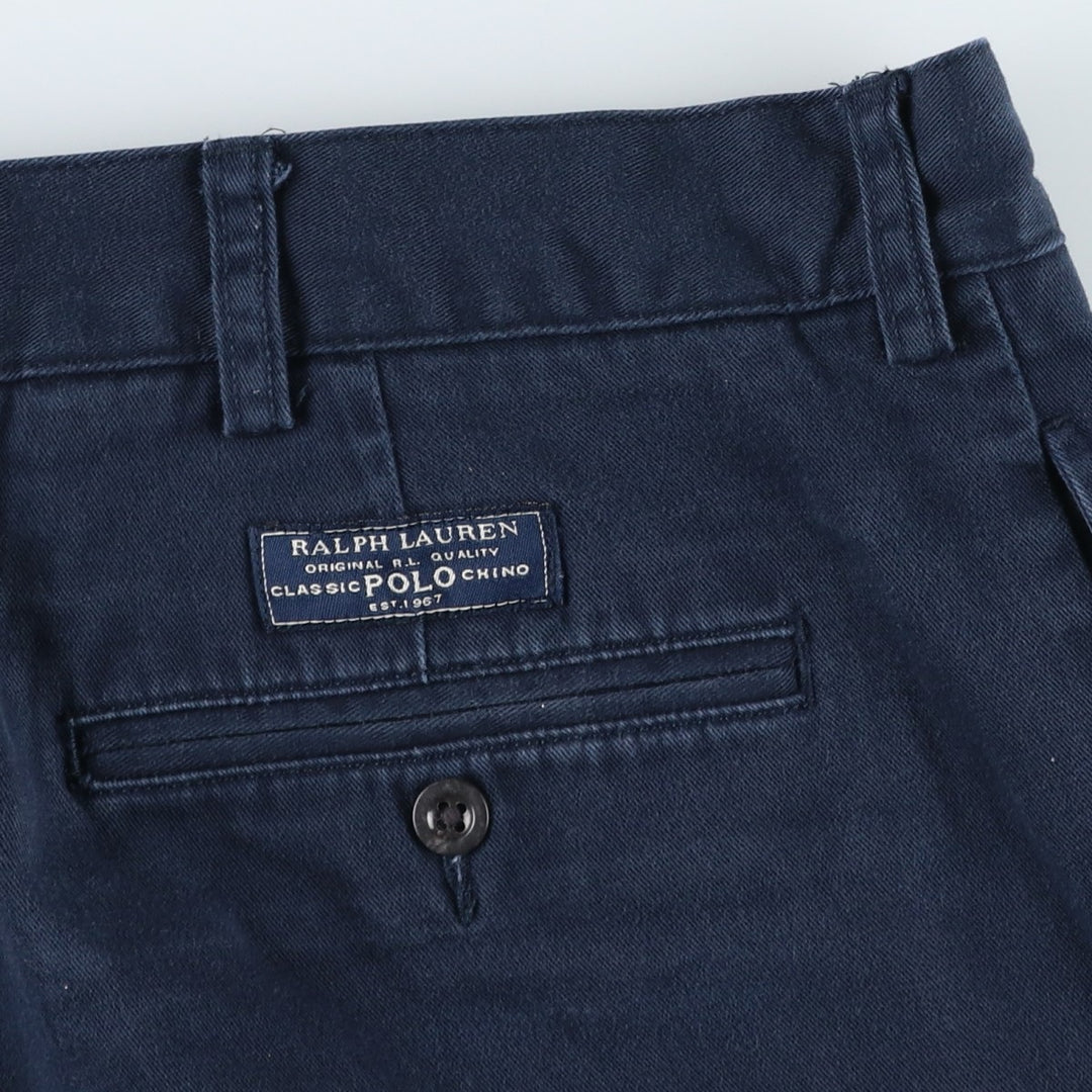 Ralph Lauren POLO by Ralph Lauren TYLER SHORT Two-Pleat Chino Shorts, Men's Size W39 (approx.) cotton navy blue type Vintage Second Hand