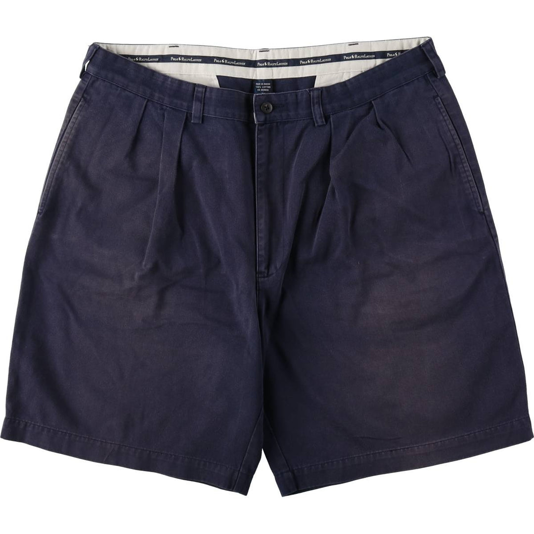 Ralph Lauren Polo Ralph Lauren Two-Pleat Chino Shorts, Men's Size W37 (approx.) cotton navy blue type Vintage Second Hand