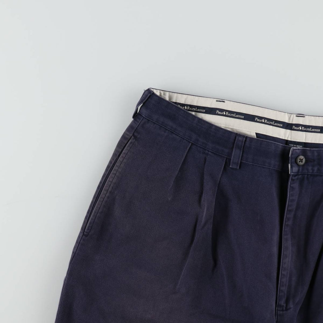 Ralph Lauren Polo Ralph Lauren Two-Pleat Chino Shorts, Men's Size W37 (approx.) cotton navy blue type Vintage Second Hand