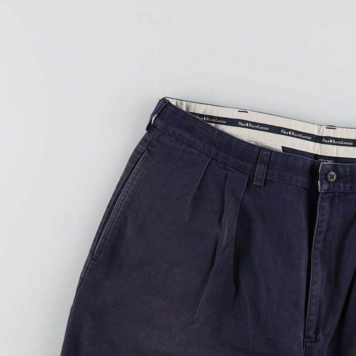 Ralph Lauren Polo Ralph Lauren Two-Pleat Chino Shorts, Men's Size W37 (approx.) cotton navy blue type Vintage Second Hand