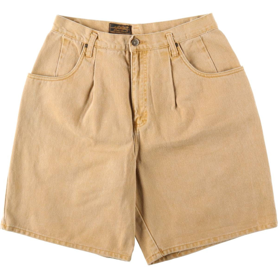 80s-90'S Eddie Bauer Black Tag One-Pleat Denim Shorts, Men's Size W31 (approx.), Vintage unclear Beige type Vintage Second Hand