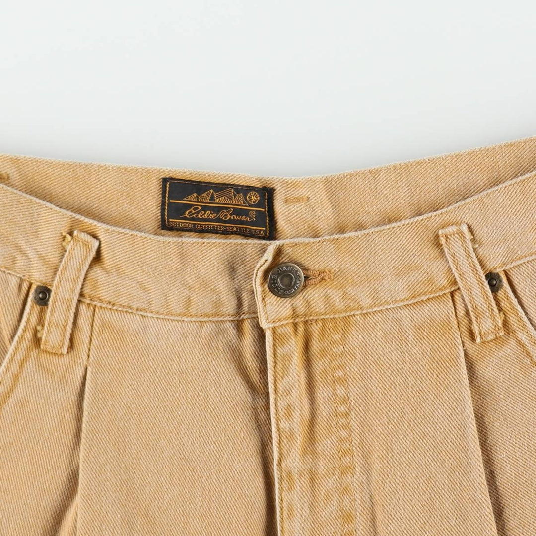 80s-90'S Eddie Bauer Black Tag One-Pleat Denim Shorts, Men's Size W31 (approx.), Vintage unclear Beige type Vintage Second Hand