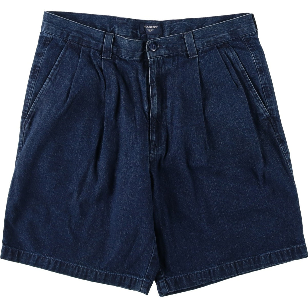 2000'S Dockers Two-Pleat Denim Shorts, Men's Size W34 (approx.) cotton navy blue type Vintage Second Hand