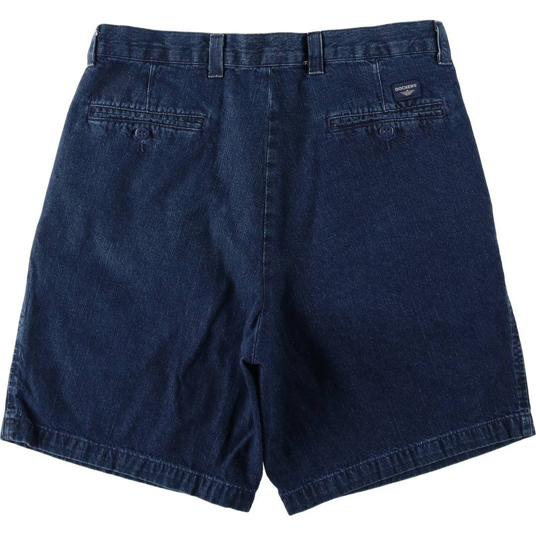 2000'S Dockers Two-Pleat Denim Shorts, Men's Size W34 (approx.) cotton navy blue type Vintage Second Hand