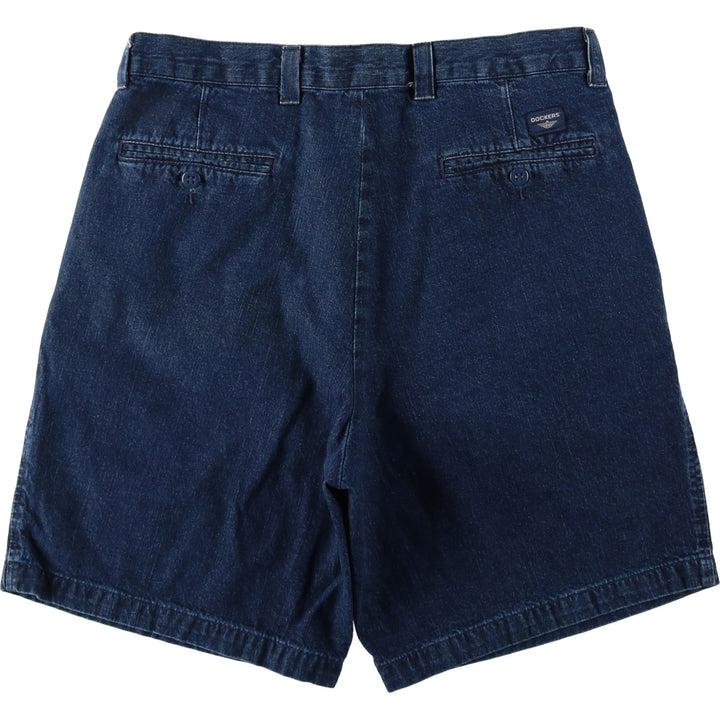 2000'S Dockers Two-Pleat Denim Shorts, Men's Size W34 (approx.) cotton navy blue type Vintage Second Hand
