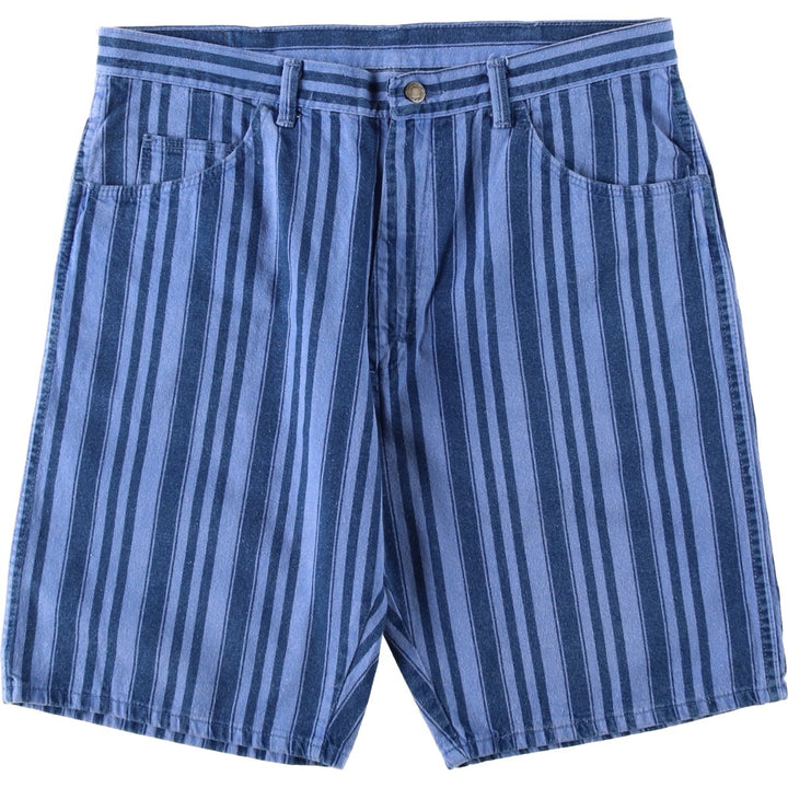 80s-90'S Wrangler Stripe Pattern Multi-Stripe Denim Shorts Half Pants Jogs Made in USA Men's W36 (approx.) cotton blue type Vintage Second Hand