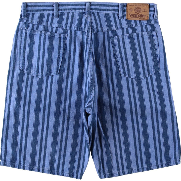 80s-90'S Wrangler Stripe Pattern Multi-Stripe Denim Shorts Half Pants Jogs Made in USA Men's W36 (approx.) cotton blue type Vintage Second Hand