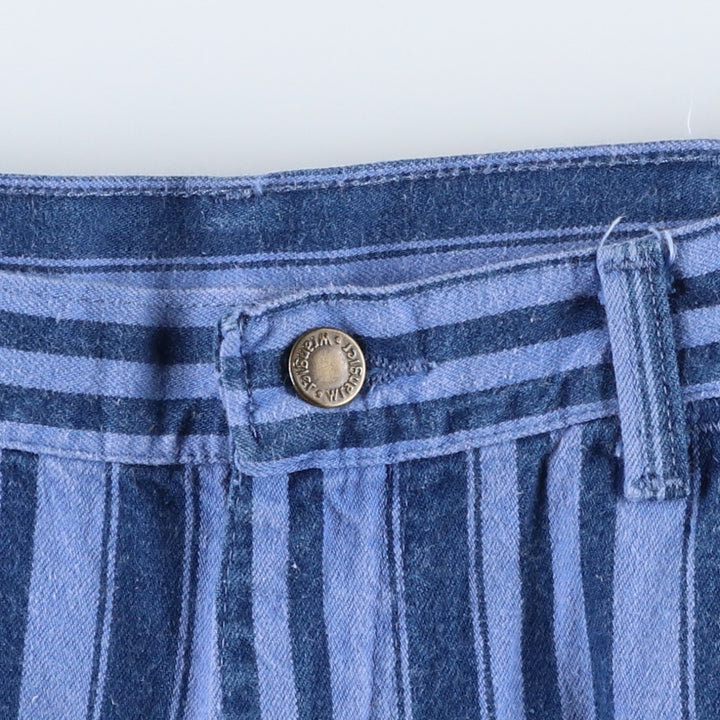 80s-90'S Wrangler Stripe Pattern Multi-Stripe Denim Shorts Half Pants Jogs Made in USA Men's W36 (approx.) cotton blue type Vintage Second Hand
