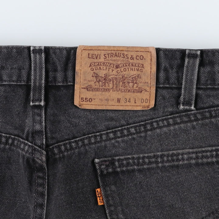 1990'S Levi's 550-4891 Orange Tab Black Denim Shorts, Made in USA, Men's Size W34 (approx.) cotton black type Vintage Second Hand