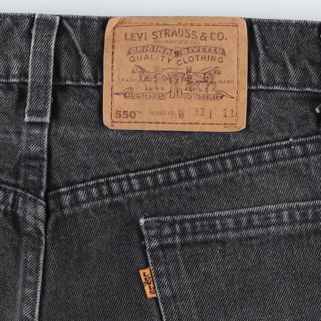 90'S Levi's 550 Relaxed Fit Orange Tab Black Denim Shorts Made in USA Men's W32 cotton black type Vintage Second Hand