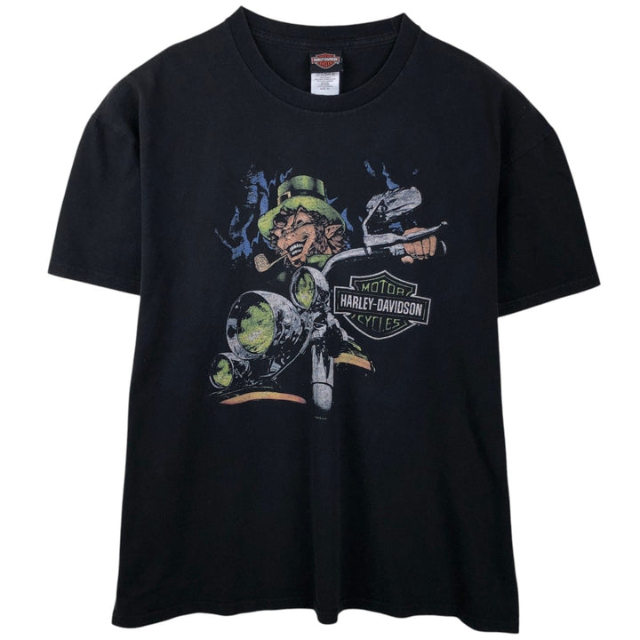 Harley-Davidson Leprechaun Motorcycle Bike T-Shirt, Men's Size XL (approx.) cotton black type Vintage Second Hand