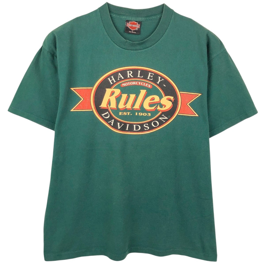90'S Harley-Davidson Motorcycle Bike T-shirt Made in USA Men's L Vintage cotton green type Vintage Second Hand