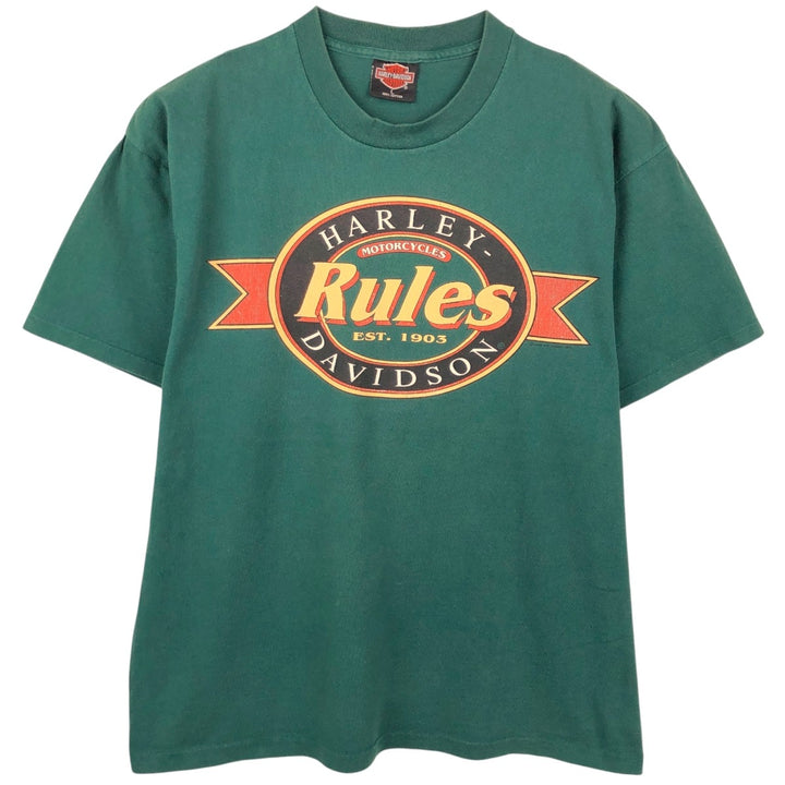 90'S Harley-Davidson Motorcycle Bike T-shirt Made in USA Men's L Vintage cotton green type Vintage Second Hand