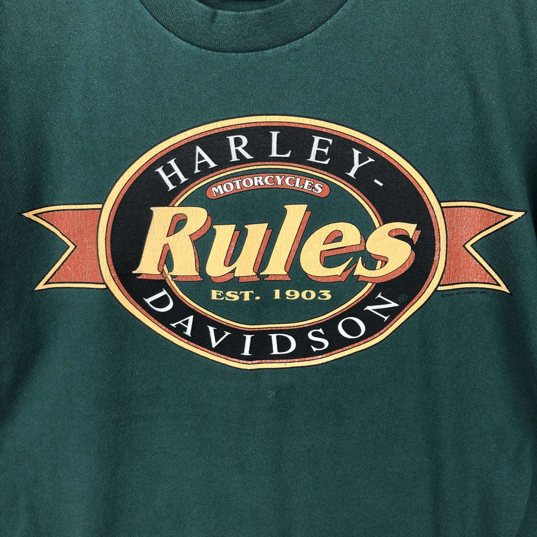90'S Harley-Davidson Motorcycle Bike T-shirt Made in USA Men's L Vintage cotton green type Vintage Second Hand