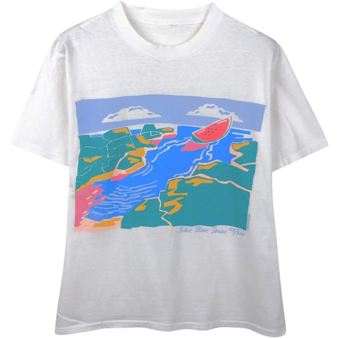80'S Ken Done Art T-shirt, Men's Size M (approx.), Vintage unclear white type Vintage Second Hand