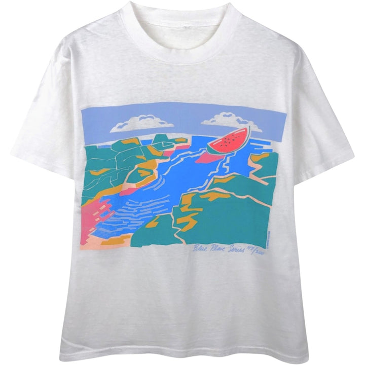 80'S Ken Done Art T-shirt, Men's Size M (approx.), Vintage unclear white type Vintage Second Hand