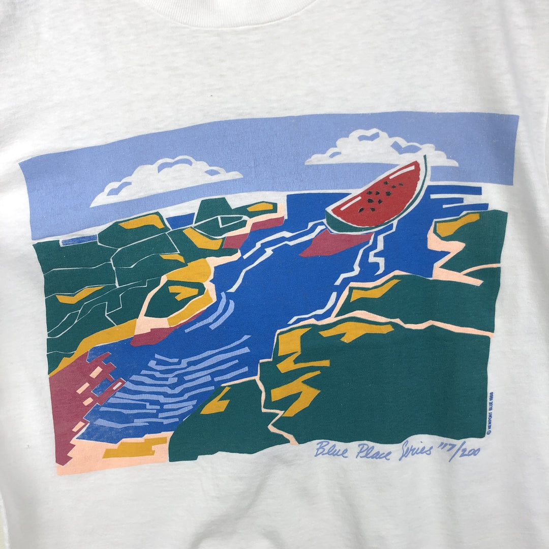 80'S Ken Done Art T-shirt, Men's Size M (approx.), Vintage unclear white type Vintage Second Hand