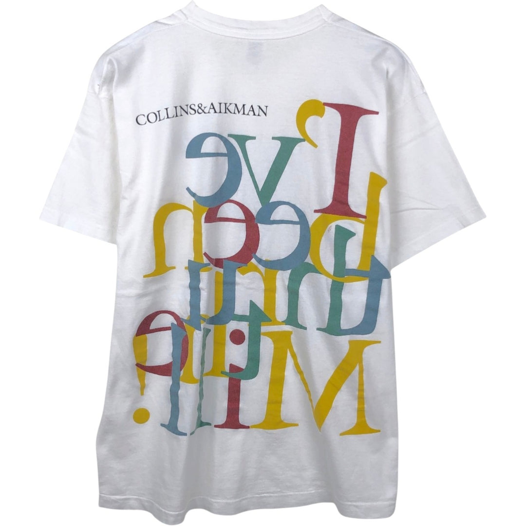 90'S Fruit of the Loom Large Print Message T-Shirt, Made in USA, Men's XL Equivalent, Vintage cotton white type Vintage Second Hand