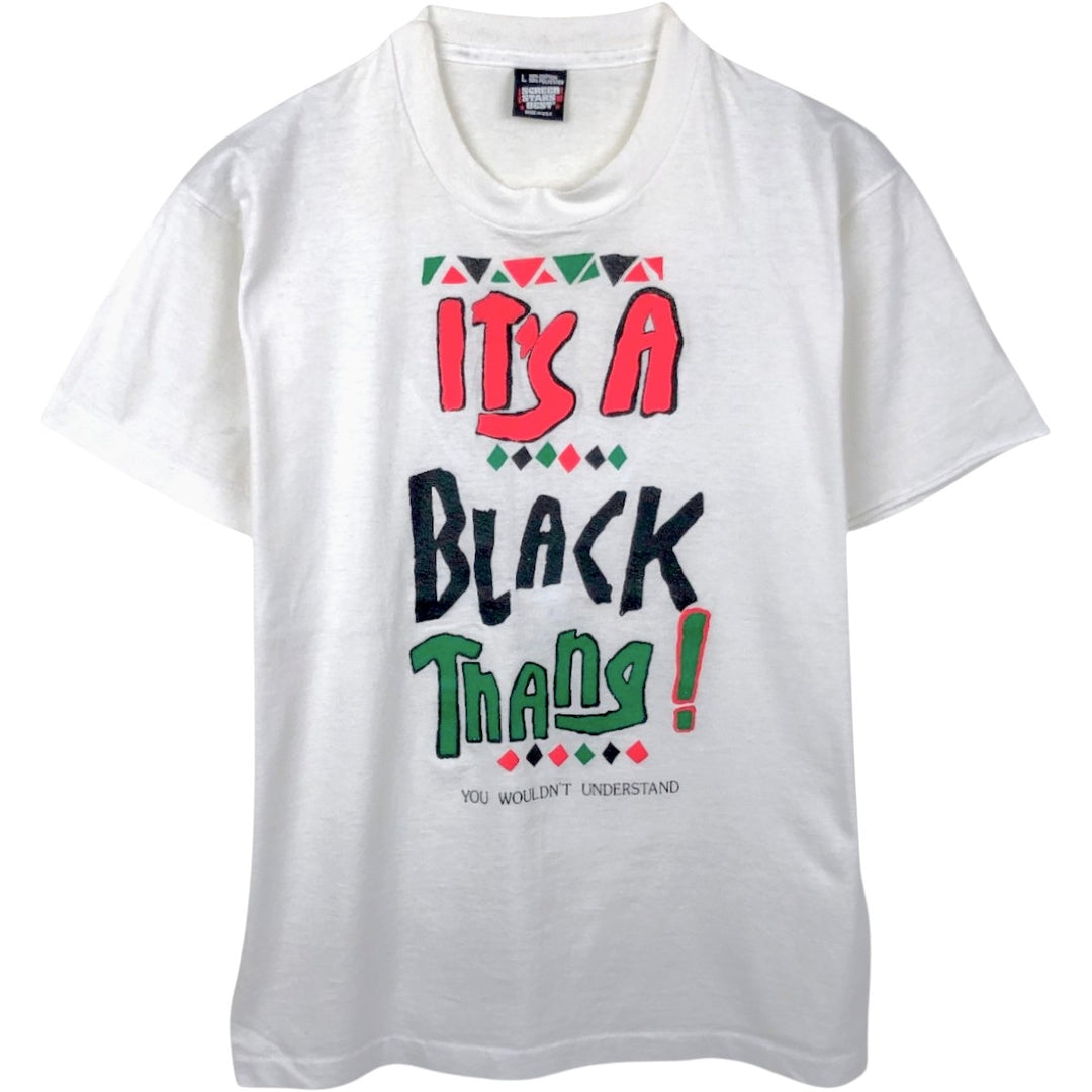 90'S SCREEN STARS Message Print T-Shirt Made in USA Men's L Size Vintage cotton white type Vintage Second Hand