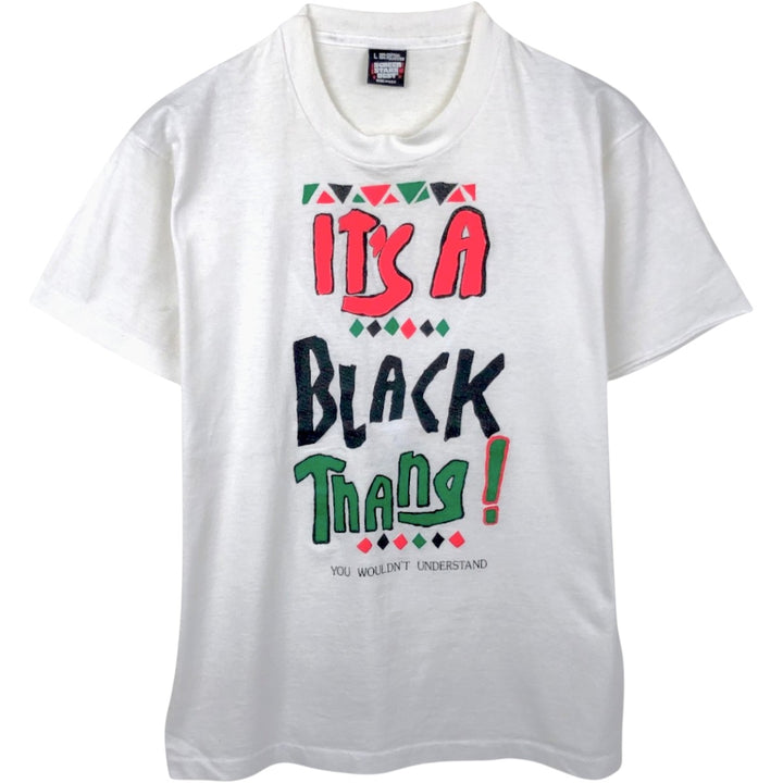 90'S SCREEN STARS Message Print T-Shirt Made in USA Men's L Size Vintage cotton white type Vintage Second Hand