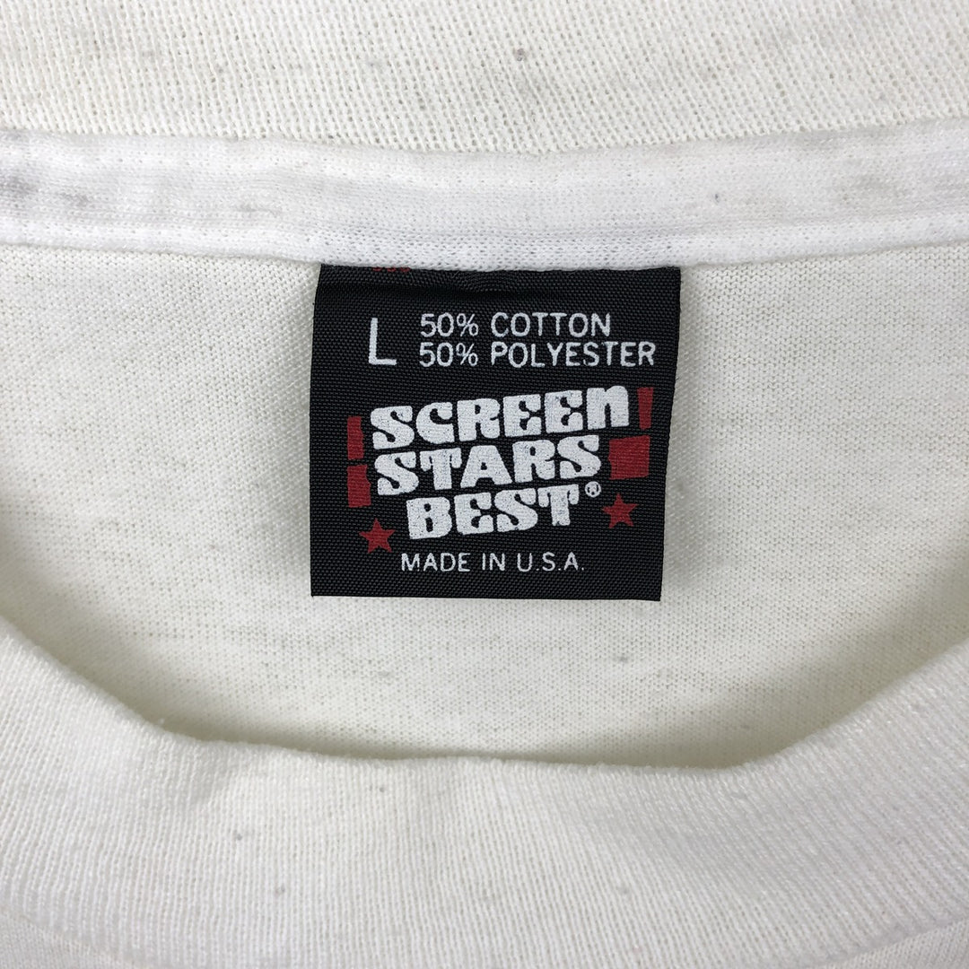 90'S SCREEN STARS Message Print T-Shirt Made in USA Men's L Size Vintage cotton white type Vintage Second Hand