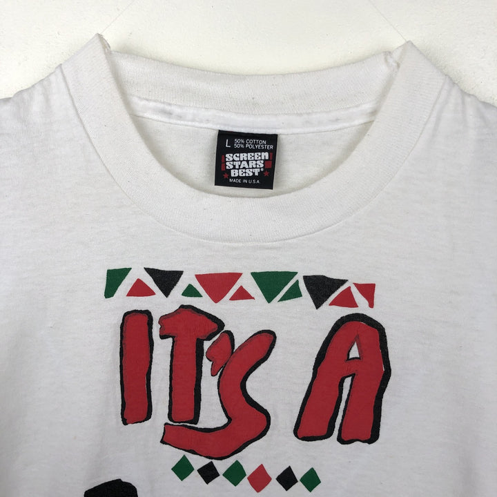 90'S SCREEN STARS Message Print T-Shirt Made in USA Men's L Size Vintage cotton white type Vintage Second Hand