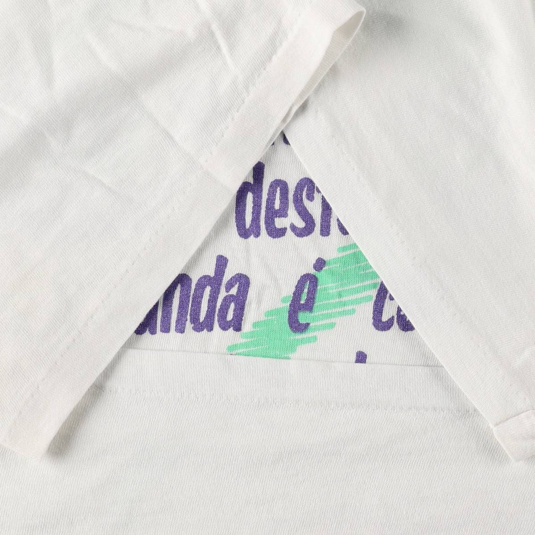90'S message print T-shirt, men's size M equivalent, vintage. unclear white type Vintage Second Hand