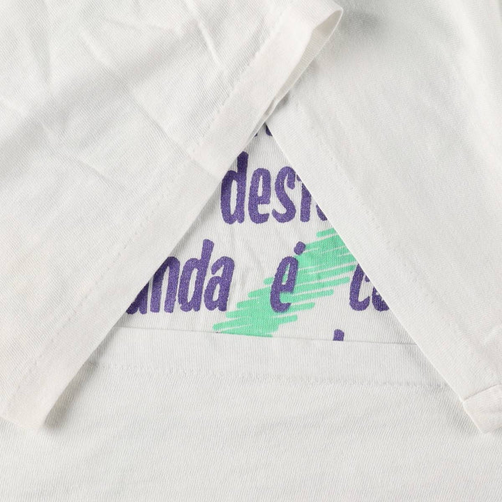 90'S message print T-shirt, men's size M equivalent, vintage. unclear white type Vintage Second Hand