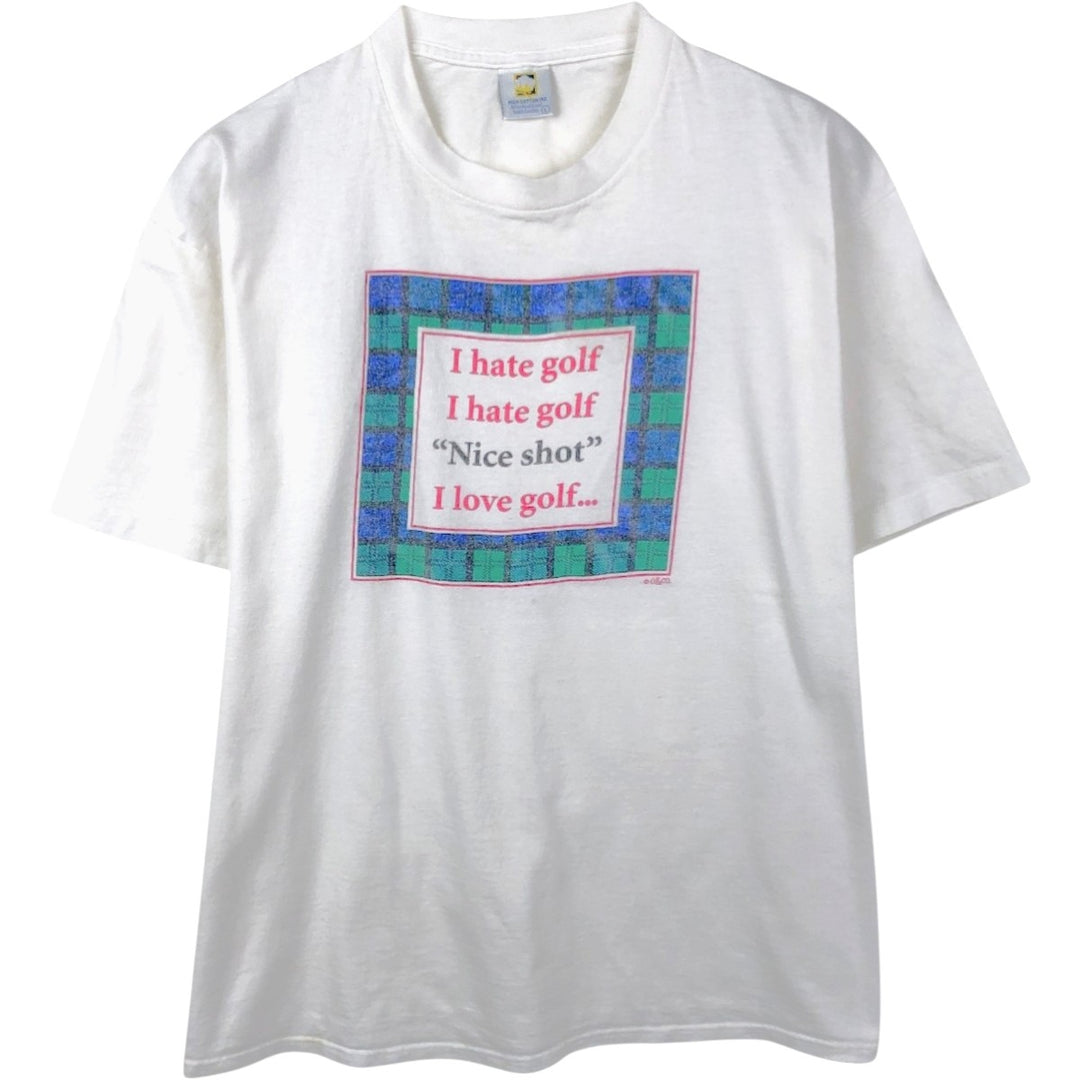 90'S High Cotton Message Print T-Shirt, Made in USA, Men's Size L (Equivalent), Vintage cotton white type Vintage Second Hand