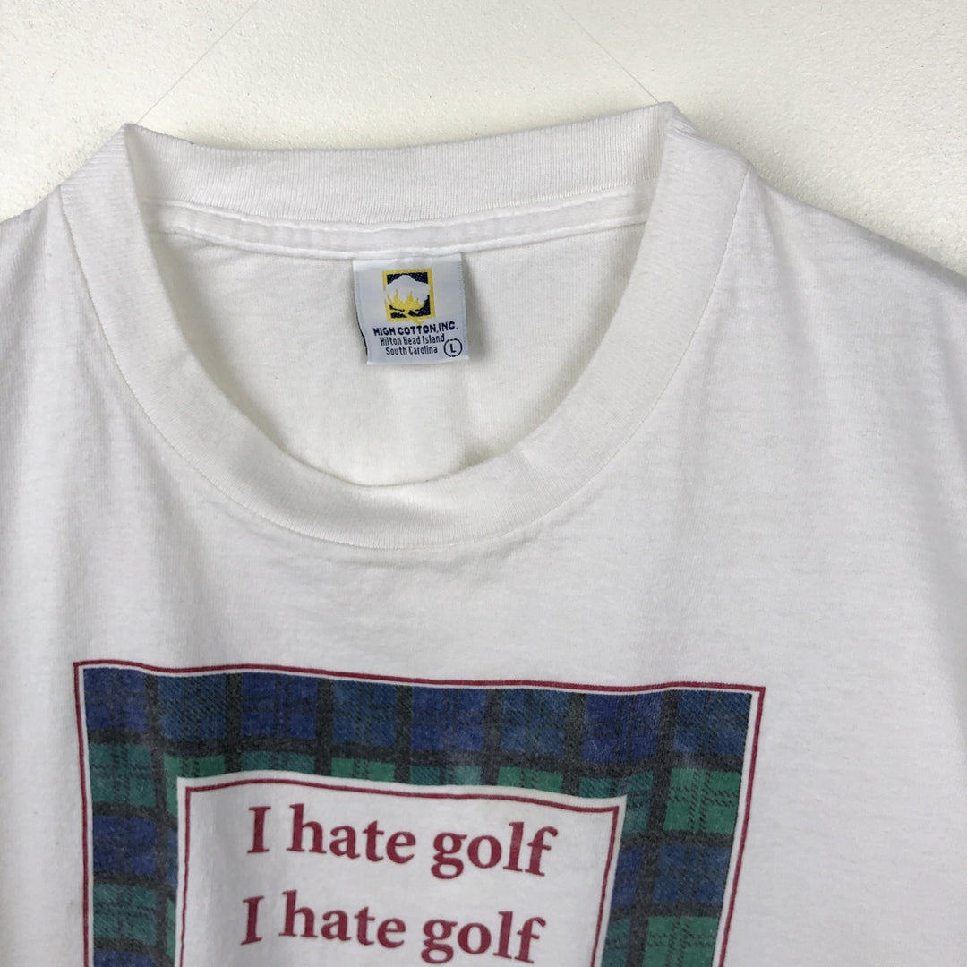 90'S High Cotton Message Print T-Shirt, Made in USA, Men's Size L (Equivalent), Vintage cotton white type Vintage Second Hand