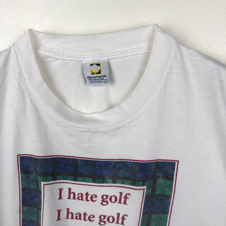 90'S High Cotton Message Print T-Shirt, Made in USA, Men's Size L (Equivalent), Vintage cotton white type Vintage Second Hand