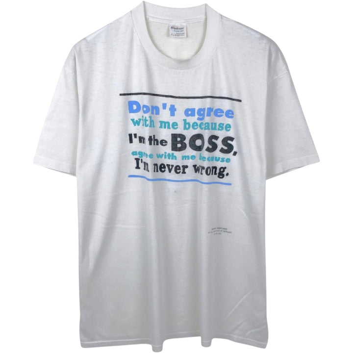 80s-90'S Stedman Super 50 Message Print T-Shirt, Made in USA, Men's XL equivalent, Vintage polyester white type Vintage Second Hand