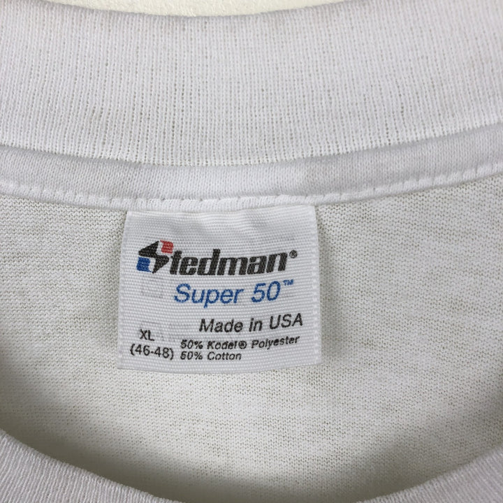 80s-90'S Stedman Super 50 Message Print T-Shirt, Made in USA, Men's XL equivalent, Vintage polyester white type Vintage Second Hand