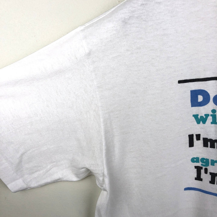 80s-90'S Stedman Super 50 Message Print T-Shirt, Made in USA, Men's XL equivalent, Vintage polyester white type Vintage Second Hand