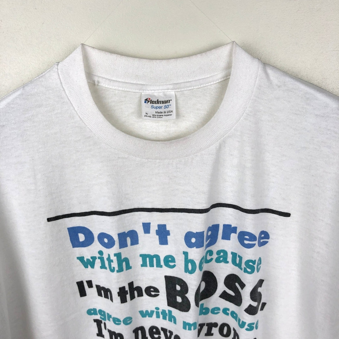 80s-90'S Stedman Super 50 Message Print T-Shirt, Made in USA, Men's XL equivalent, Vintage polyester white type Vintage Second Hand