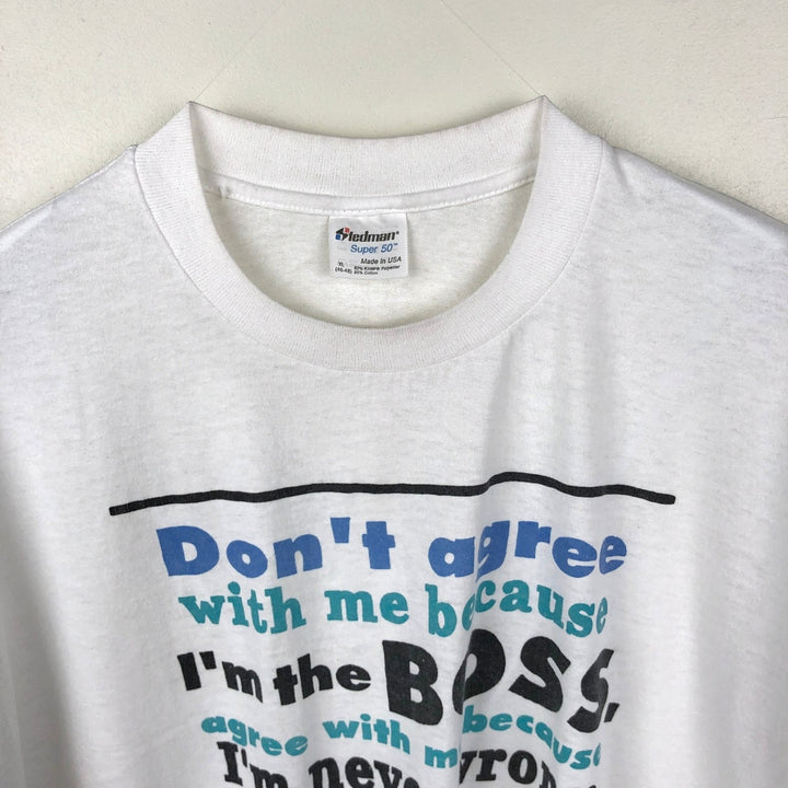 80s-90'S Stedman Super 50 Message Print T-Shirt, Made in USA, Men's XL equivalent, Vintage polyester white type Vintage Second Hand