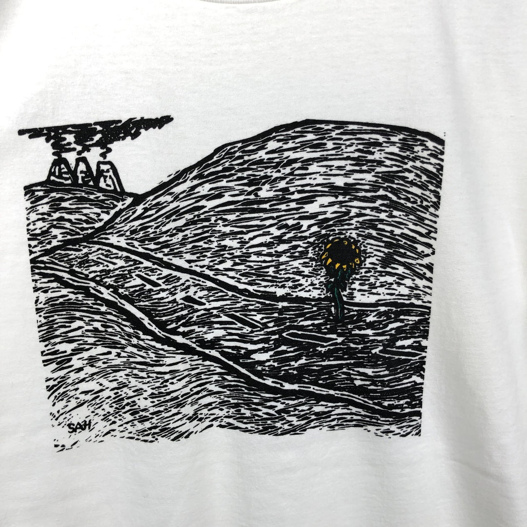 90'S PITCH-IN Art T-Shirt, Made in USA, Men's XL equivalent, Vintage Recycled Cotton white type Vintage Second Hand