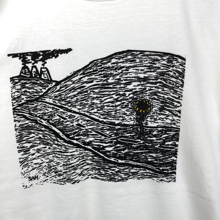 90'S PITCH-IN Art T-Shirt, Made in USA, Men's XL equivalent, Vintage Recycled Cotton white type Vintage Second Hand