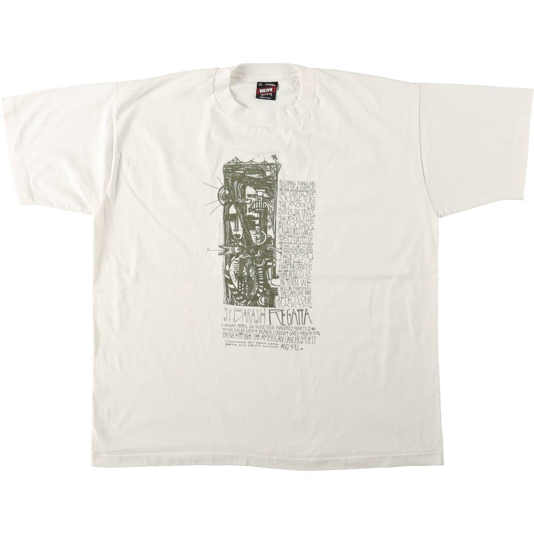 90'S Fruit of the Loom Art T-Shirt, Made in USA, Men's XL equivalent, Vintage cotton white type Vintage Second Hand