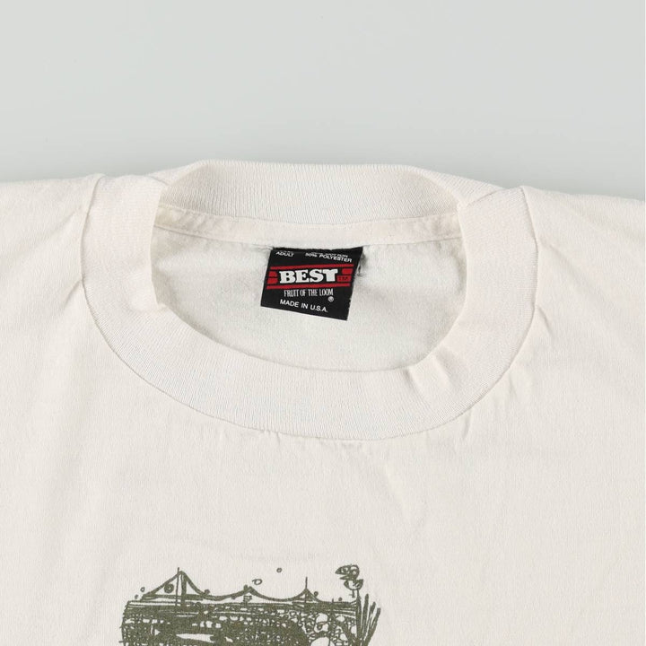 90'S Fruit of the Loom Art T-Shirt, Made in USA, Men's XL equivalent, Vintage cotton white type Vintage Second Hand