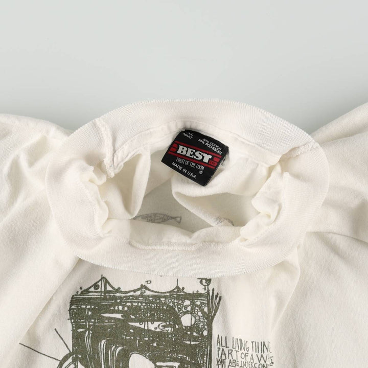 90'S Fruit of the Loom Art T-Shirt, Made in USA, Men's XL equivalent, Vintage cotton white type Vintage Second Hand