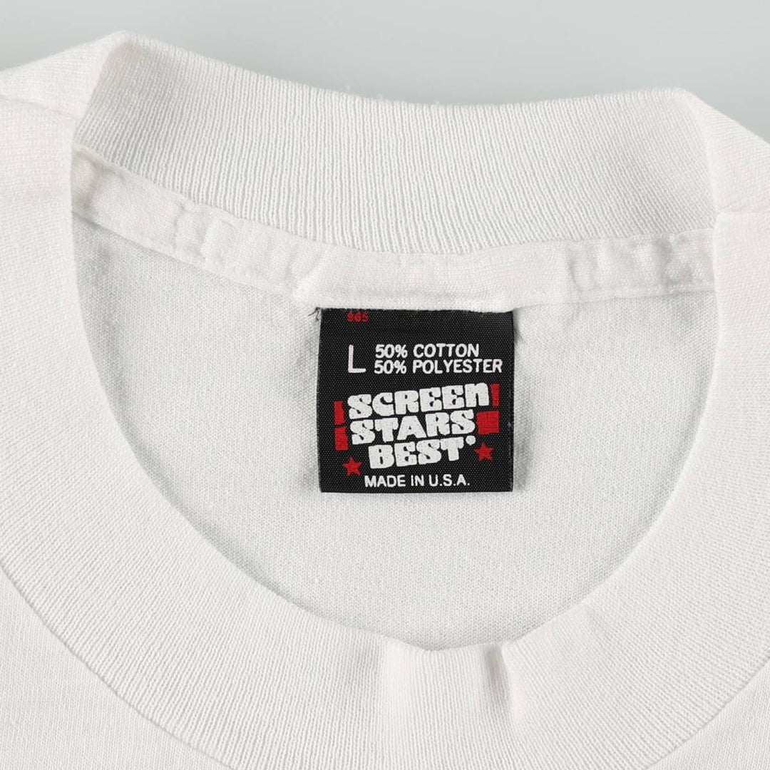 90'S SCREEN STARS Message Print T-Shirt Made in USA Men's L Size Vintage cotton white type Vintage Second Hand