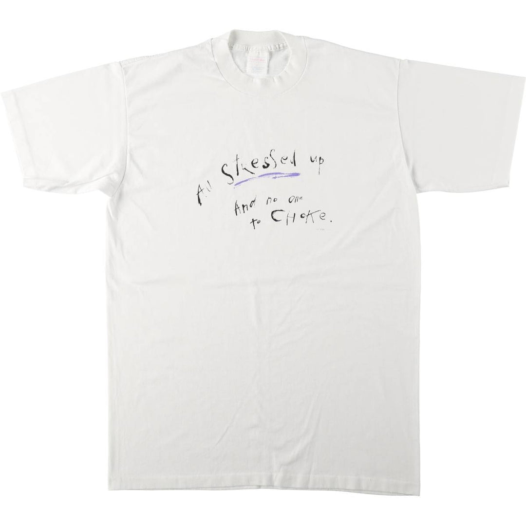 90'S Center Star Message Print T-Shirt, Made in USA, Men's XL (approx.), Vintage polyester white type Vintage Second Hand