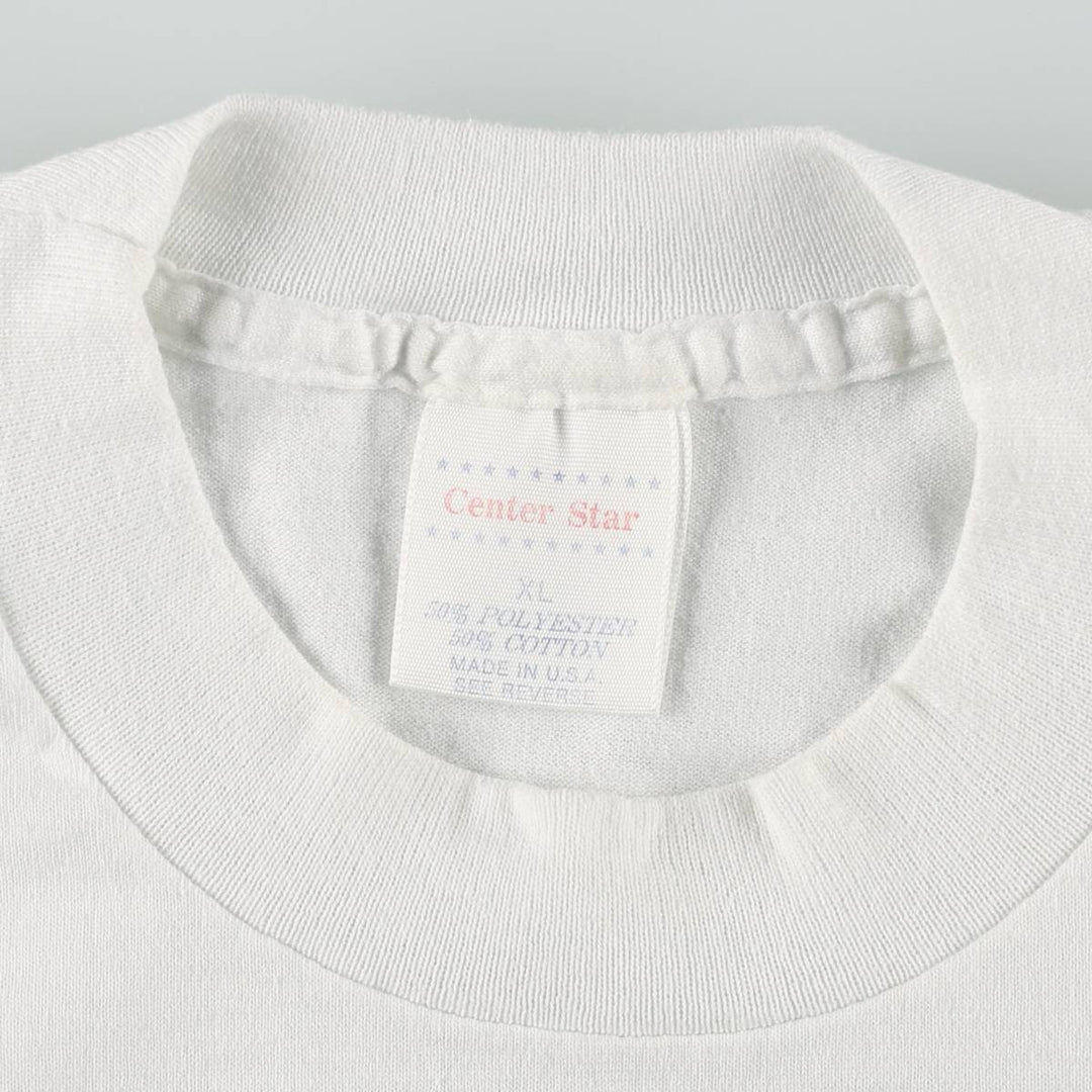 90'S Center Star Message Print T-Shirt, Made in USA, Men's XL (approx.), Vintage polyester white type Vintage Second Hand