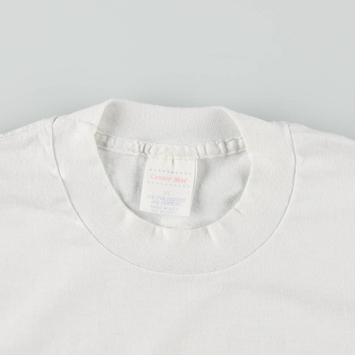 90'S Center Star Message Print T-Shirt, Made in USA, Men's XL (approx.), Vintage polyester white type Vintage Second Hand