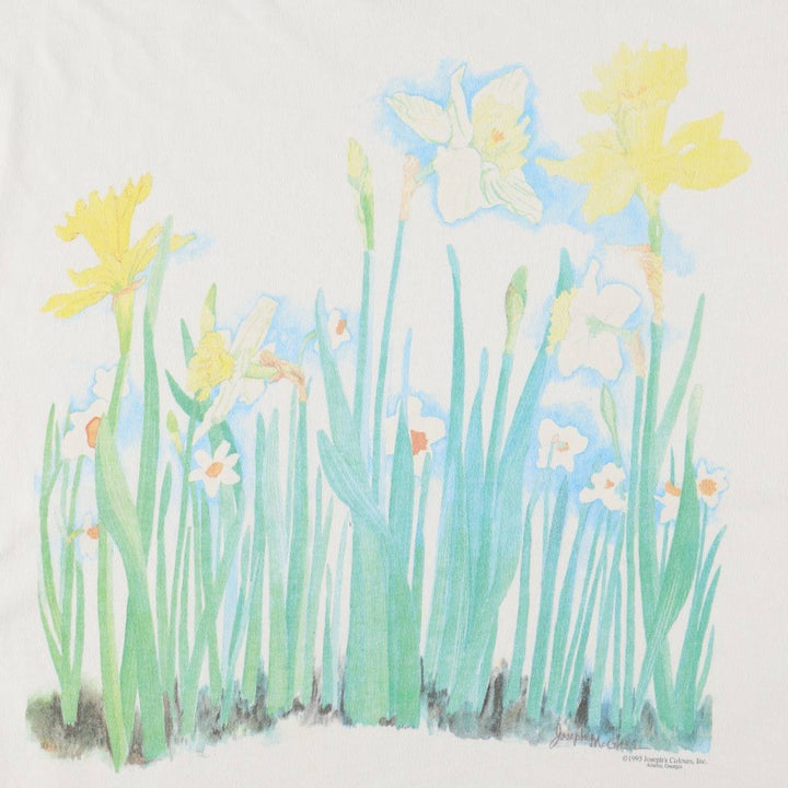 90'S Hanes BEEFY-T Floral Art T-Shirt, Made in USA, Men's XL equivalent, Vintage cotton white type Vintage Second Hand