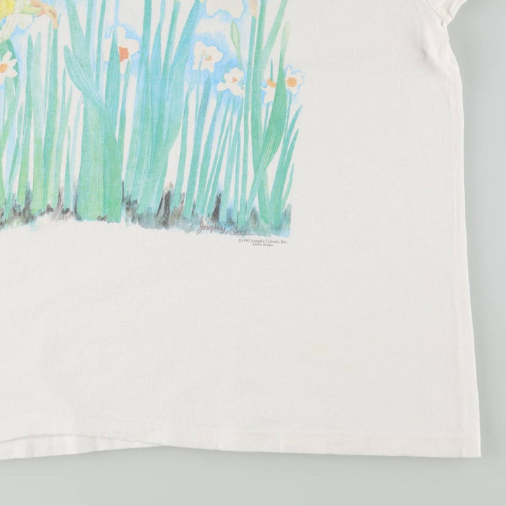 90'S Hanes BEEFY-T Floral Art T-Shirt, Made in USA, Men's XL equivalent, Vintage cotton white type Vintage Second Hand